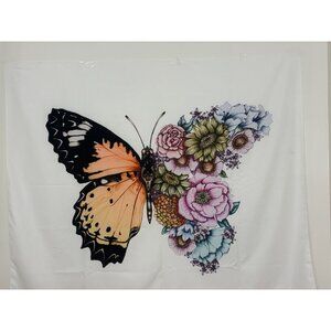 Butterfly & Floral Wall Tapestry W57"x L48" Tablecloth Dorm Decor